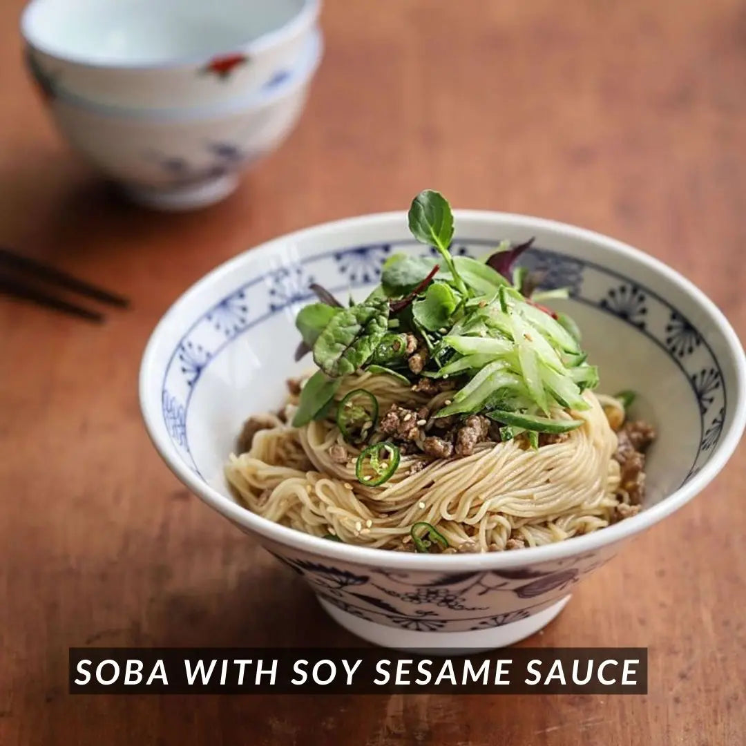 Thin noodles with soy sesame sauce and fresh greens