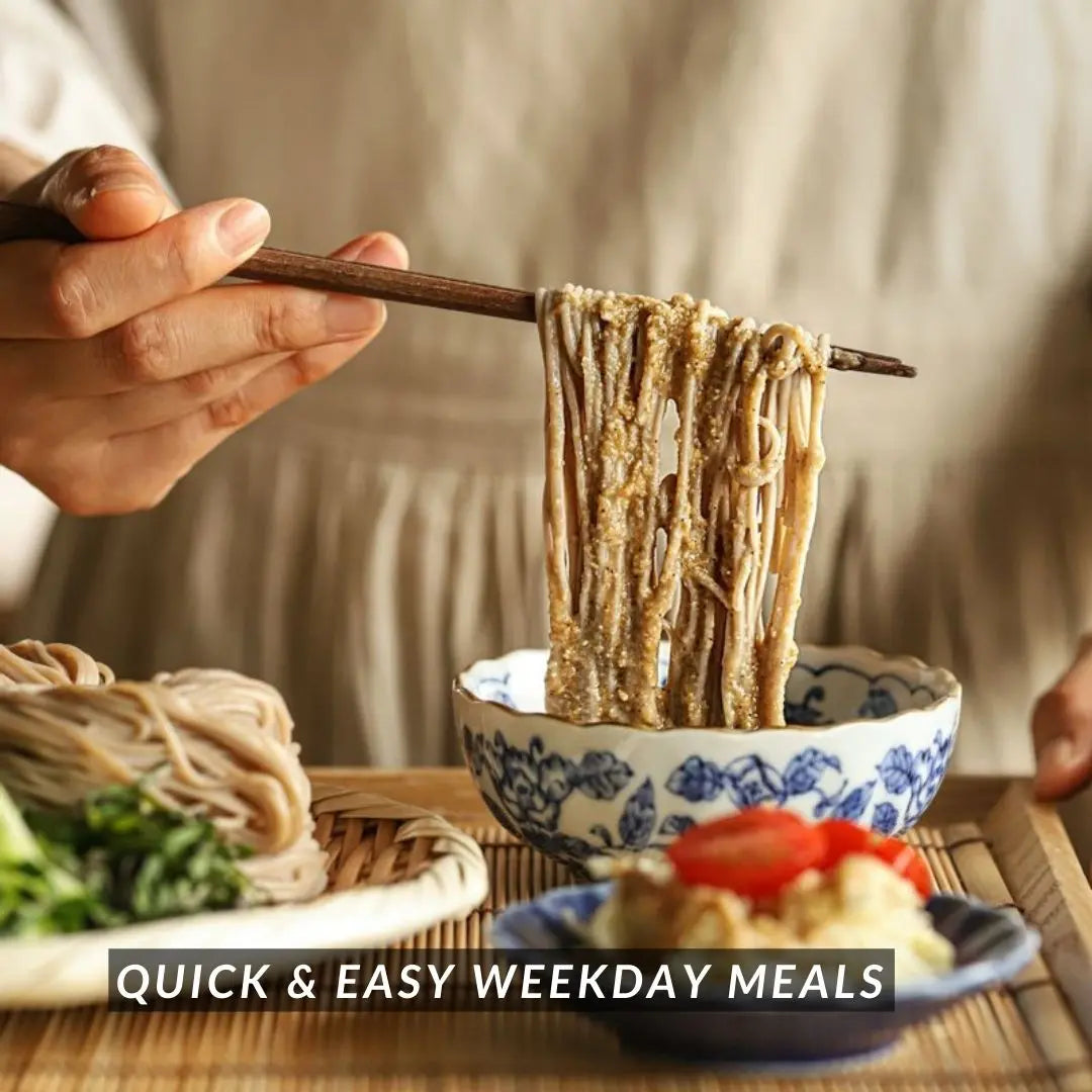 Lifting soba noodles with chopsticks
