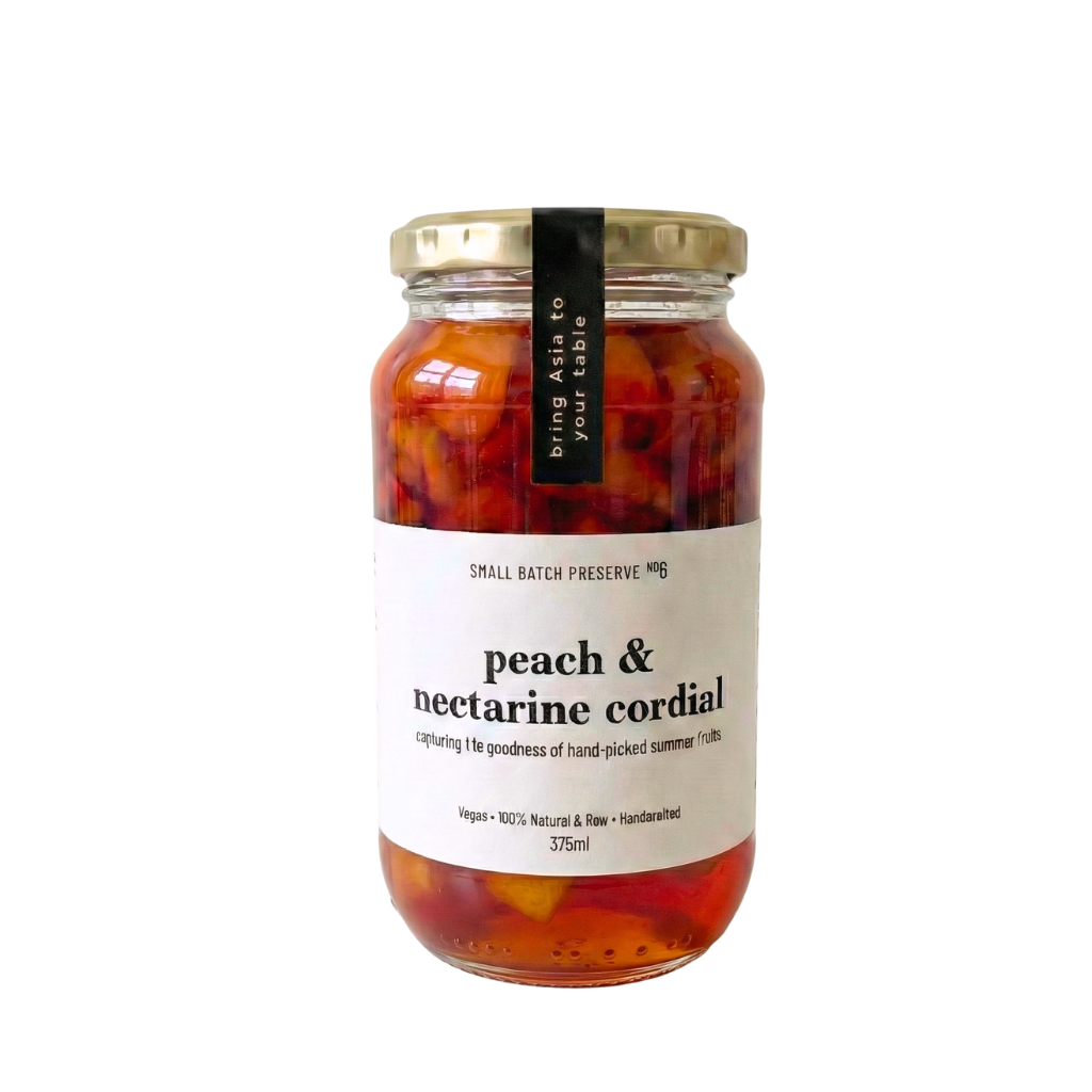 B. Peach Cordial 450g: Available Feb-March Only (Halal, Vegan, GF)