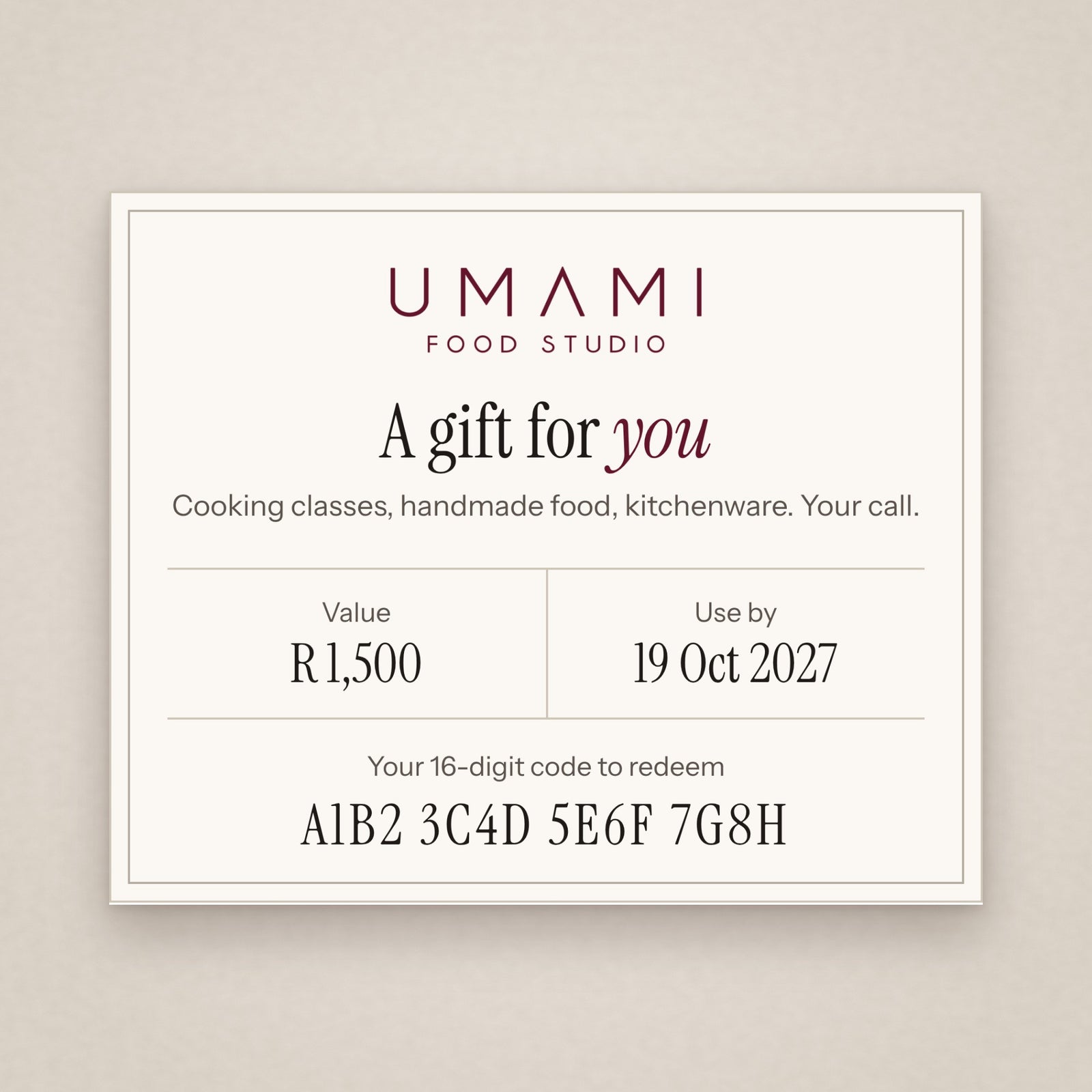 Gift Card | Cooking Class Voucher