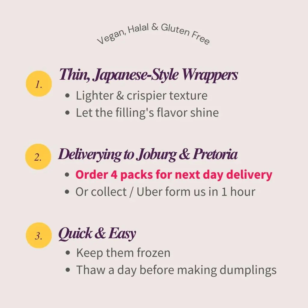 A. Dumpling Wrappers | Gyoza Skins, 35 Sheets (Frozen: Halal, Vegan): delivering to JHB & PTA only_Dumplings
