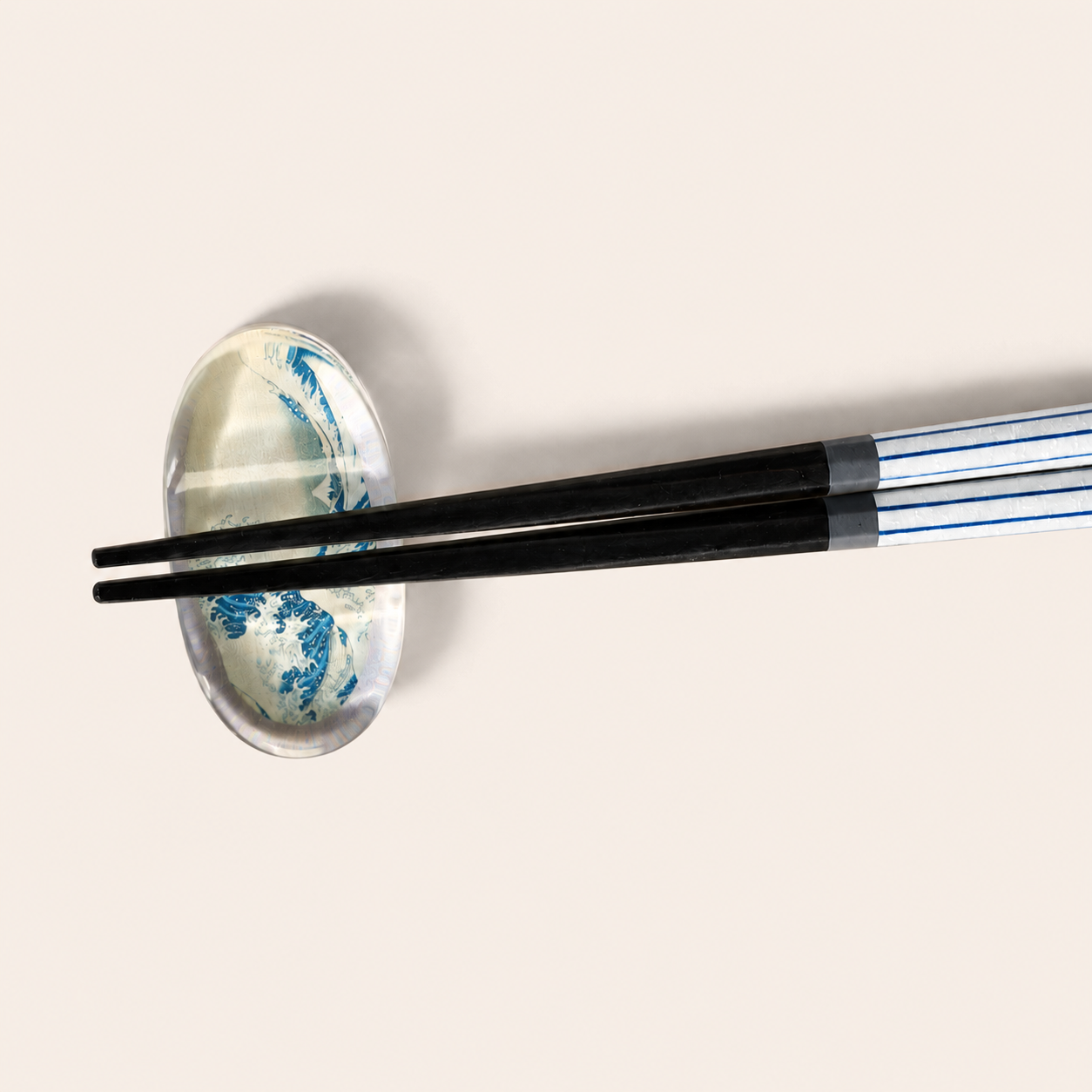 Great Wave Japanese chopstick rest, Hokusai print in clear acrylic, top view