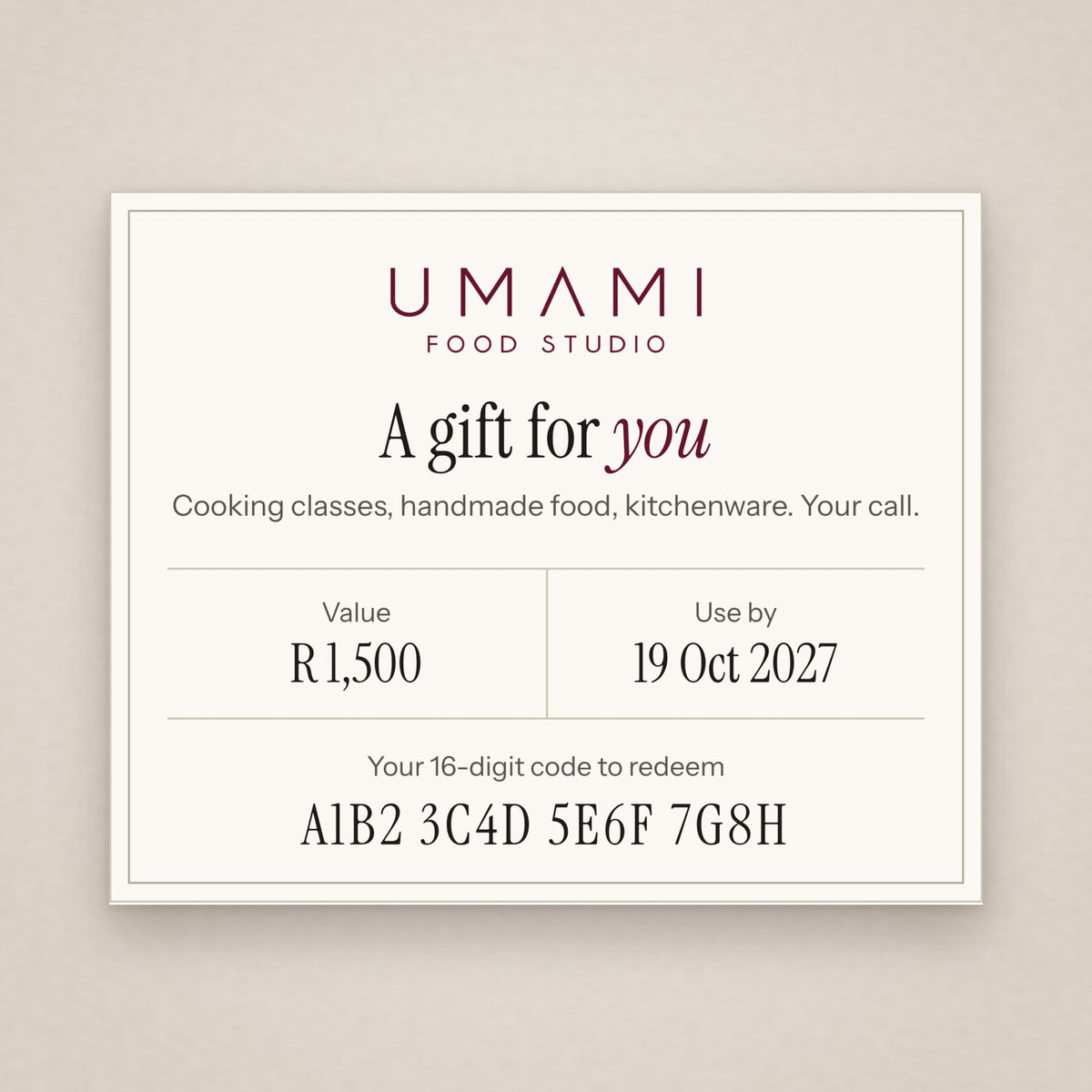 Gift Card | Cooking Class Voucher